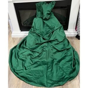 Alfred Angelo Sz 10 Hunter Green Long Formal Gathered Gown Train Dress Petticoat